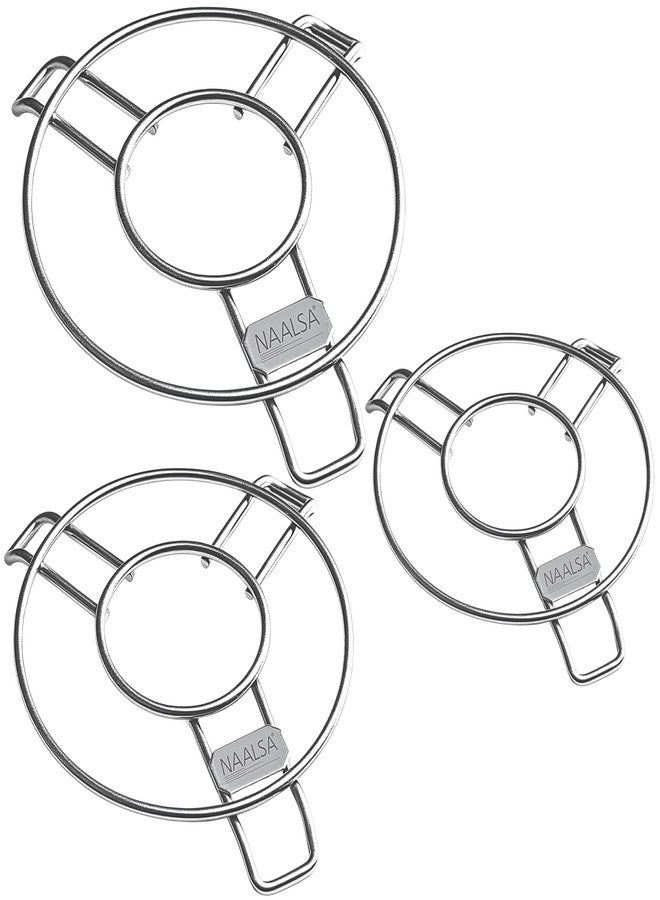 NAALSA - Mars 3pc Set Stainless Steel Round Trivet, Hot Pot Stand, Heavy Duty Steel Trivet for Hot Utensils, 4mm Rod Table Top Ring, Hot Pot Mat Stand for Kitchen Utensil Vessel Holder (Pack of 3) - Image 1